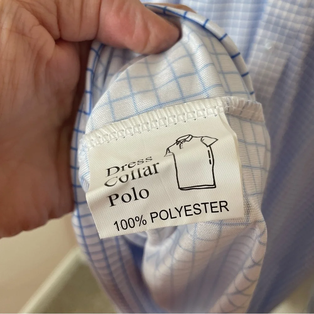 NWOT Collars & Co Thin Blue Check Quattro Flex Semi-Spread Collar Shirt Medium - Picture 7 of 8